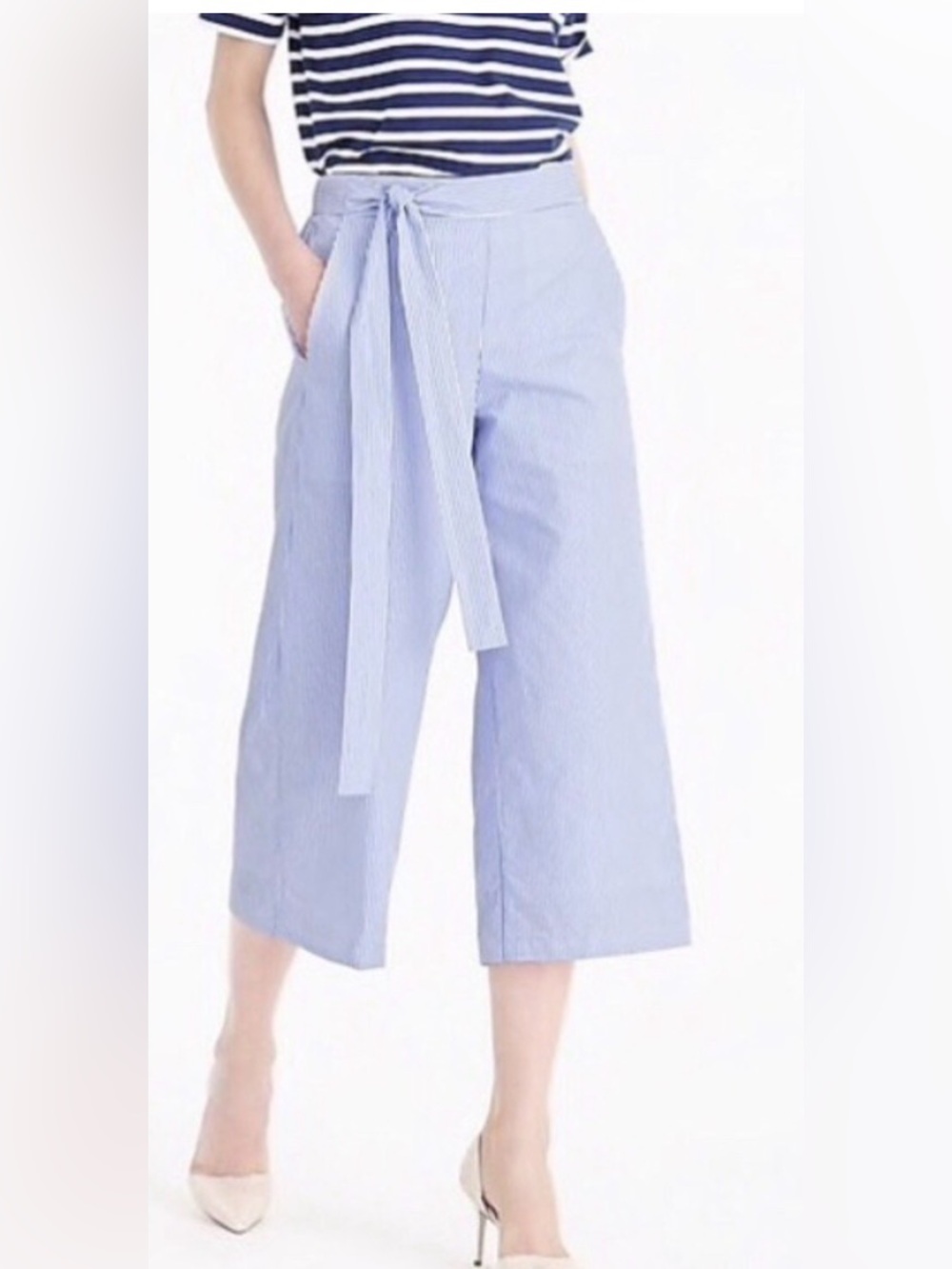 J Crew Striped Rory Cotton Cropped Wide Leg Pants Size 10
